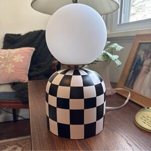 Black & white checked Table Library Lamp globe Alice in wonderland works